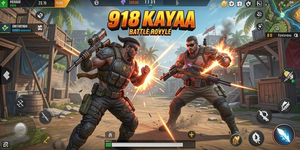 Tangkapan layar permainan 918KAYA menampilkan aksi pertarungan Battle Royale yang intens.