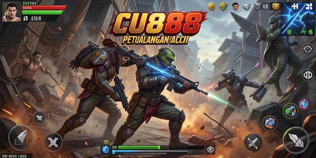 Screenshot gameplay menampilkan pertarungan seru dalam CU888.