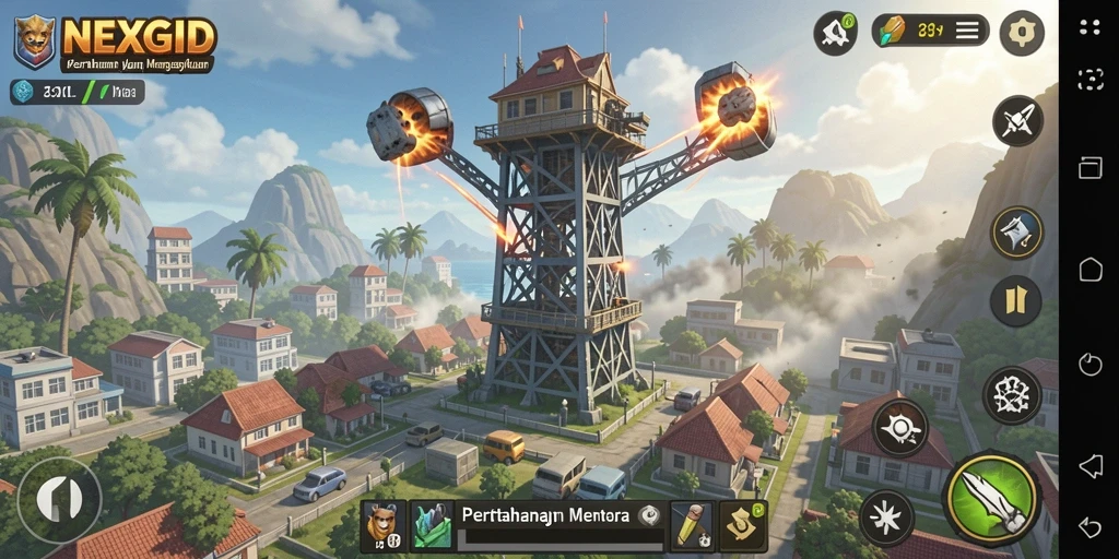 Tampilan gameplay NEXGID Tower Defense yang menegangkan.