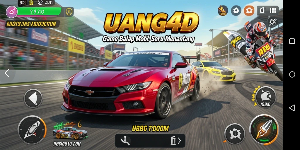 Tampilan seru gameplay UANG4D dengan mobil balap yang beraksi.
